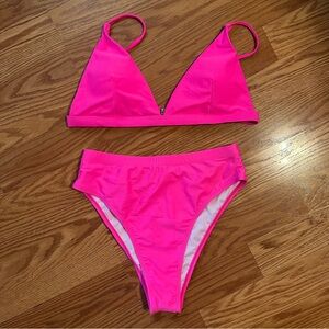 NWOT Hot Pink High Waist Bikini size L